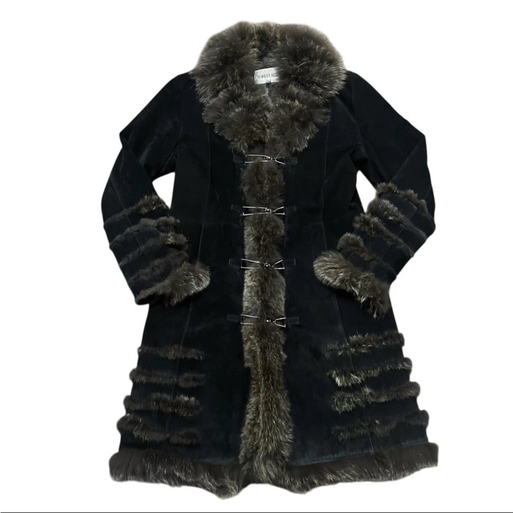 Vintage Black Suede Leather & Fox Fur Pennylane Coat